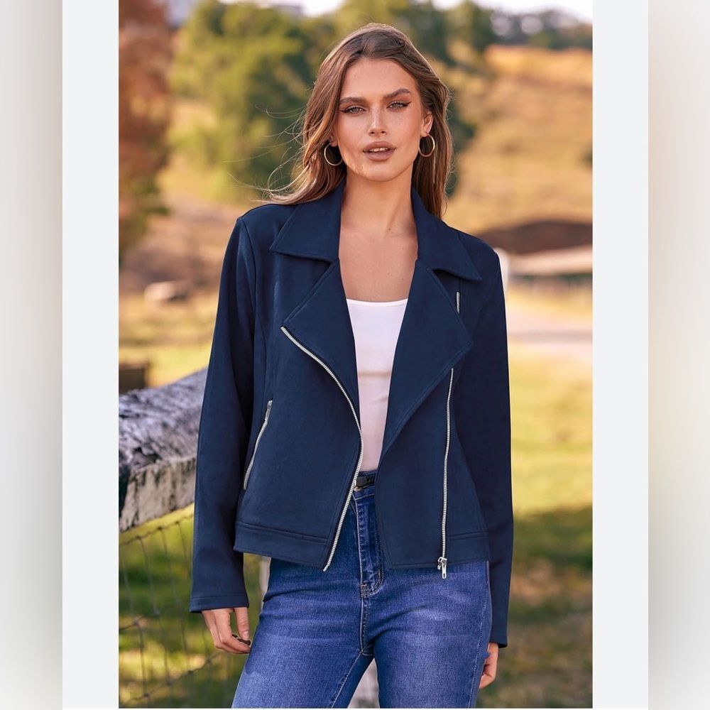 Pretty Garden Blue Faux Suede Moto Jacket Sz XXL